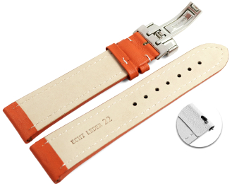 Quick release Watch strap deployment padded leather Smooth orange wN 18mm 20mm 22mm 24mm