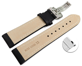 Quick release Watch strap deployment padded leather Smooth black 18mm 20mm 22mm 24mm