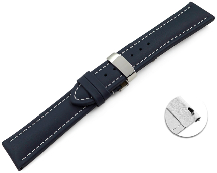 Quick release Watch strap deployment padded leather Smooth black wN 18mm 20mm 22mm 24mm