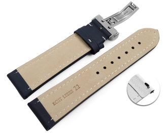 Quick release Watch strap deployment padded leather Smooth black wN 18mm 20mm 22mm 24mm