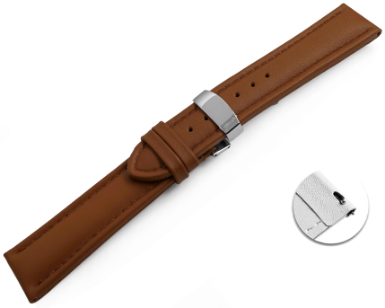Quick release Watch strap deployment padded leather Smooth light brown 18mm 20mm 22mm 24mm