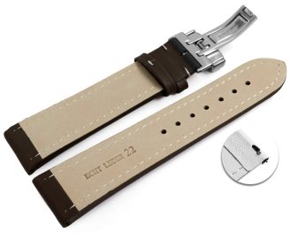 Quick release Watch strap deployment padded leather Smooth dark brown wN 18mm 20mm 22mm 24mm