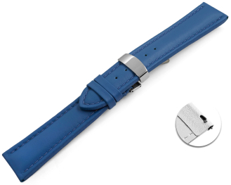 Quick release Watch strap deployment padded leather Smooth blue 18mm 20mm 22mm 24mm