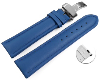 Quick release Watch strap deployment padded leather Smooth blue 18mm 20mm 22mm 24mm