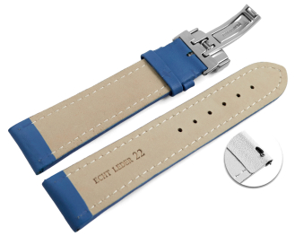 Quick release Watch strap deployment padded leather Smooth blue 18mm 20mm 22mm 24mm