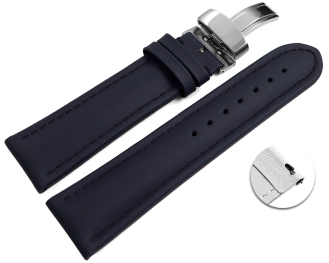 Quick release Watch strap deployment padded leather Smooth dark blue 18mm 20mm 22mm 24mm