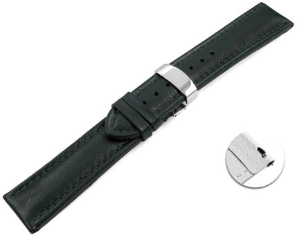 Quick release Watch strap deployment padded leather Smooth dark green 18mm 20mm 22mm 24mm