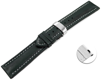 Quick release Watch strap deployment padded leather Smooth dark green wN 18mm 20mm 22mm 24mm