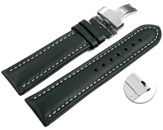 Quick release Watch strap deployment padded leather Smooth dark green wN 18mm 20mm 22mm 24mm
