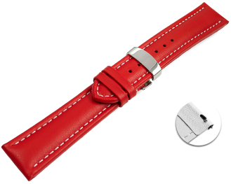 Quick release Watch strap deployment padded leather Smooth red 18mm 20mm 22mm 24mm