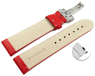 Quick release Watch strap deployment padded leather Smooth red 18mm 20mm 22mm 24mm