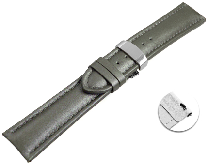 Quick release Watch strap deployment padded leather Smooth dark gray 18mm 20mm 22mm 24mm