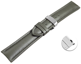 Quick release Watch strap deployment padded leather Smooth dark gray 18mm 20mm 22mm 24mm
