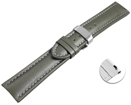 Quick release Watch strap deployment padded leather Smooth dark gray wN 18mm 20mm 22mm 24mm