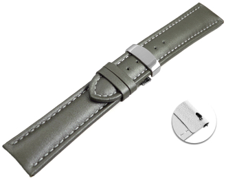 Quick release Watch strap deployment padded leather Smooth dark gray wN 18mm 20mm 22mm 24mm
