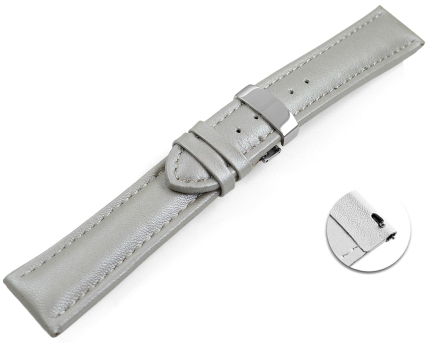 Quick release Watch strap deployment padded leather Smooth light gray 18mm 20mm 22mm 24mm