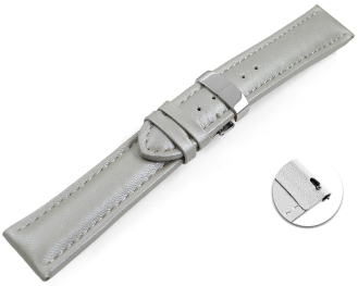 Quick release Watch strap deployment padded leather Smooth light gray 18mm 20mm 22mm 24mm