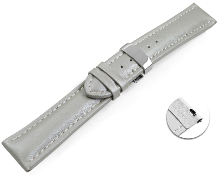 Quick release Watch strap deployment padded leather Smooth light gray wN 18mm 20mm 22mm 24mm