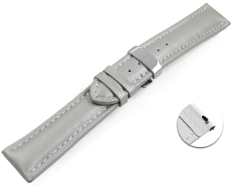 Quick release Watch strap deployment padded leather Smooth light gray wN 18mm 20mm 22mm 24mm