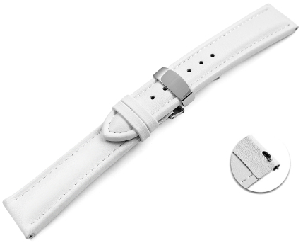 Quick release Watch strap deployment padded leather Smooth white 18mm 20mm 22mm 24mm