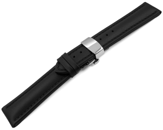 Watch Strap Butterfly Genuine leather smooth black 18mm 20mm 22mm 24mm