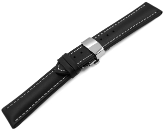 Watch Strap Butterfly Genuine leather smooth black wN 18mm 20mm 22mm 24mm 26mm 28mm