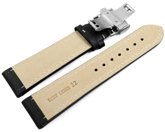 Watch Strap Butterfly Genuine leather smooth black wN 18mm 20mm 22mm 24mm 26mm 28mm
