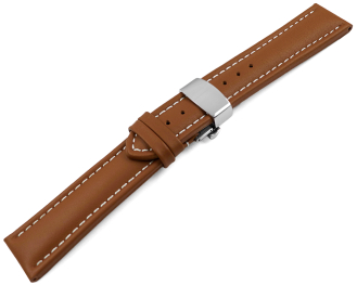 Watch Strap Butterfly Genuine leather smooth light brown wN 18mm 20mm 22mm 24mm 26mm 28mm