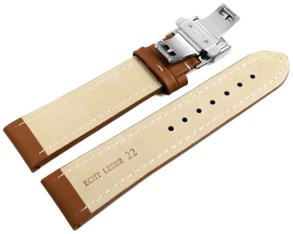 Watch Strap Butterfly Genuine leather smooth light brown wN 18mm 20mm 22mm 24mm 26mm 28mm