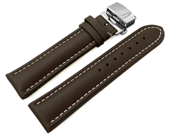 Watch Strap Butterfly Genuine leather smooth dark brown wN 18mm 20mm 22mm 24mm 26mm 28mm