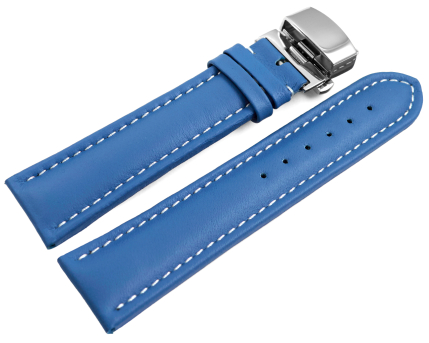 Watch Strap Butterfly Genuine leather smooth blue wN 18mm...
