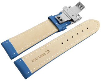 Watch Strap Butterfly Genuine leather smooth blue wN 18mm 20mm 22mm 24mm 26mm 28mm