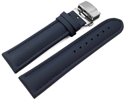 Watch Strap Butterfly Genuine leather smooth dark blue...