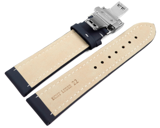 Watch Strap Butterfly Genuine leather smooth dark blue wN 18mm 20mm 22mm 24mm 26mm 28mm