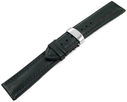 Watch Strap Butterfly Genuine leather smooth dark green 18mm 20mm 22mm 24mm 26mm 28mm