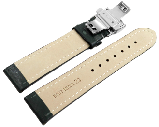 Watch Strap Butterfly Genuine leather smooth dark green 18mm 20mm 22mm 24mm 26mm 28mm
