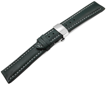 Watch Strap Butterfly Genuine leather smooth dark green wN 18mm 20mm 22mm 24mm 26mm 28mm