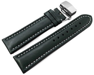 Watch Strap Butterfly Genuine leather smooth dark green wN 18mm 20mm 22mm 24mm 26mm 28mm