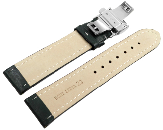 Watch Strap Butterfly Genuine leather smooth dark green wN 18mm 20mm 22mm 24mm 26mm 28mm