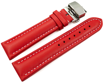 Watch Strap Butterfly Genuine leather smooth red wN 18mm...
