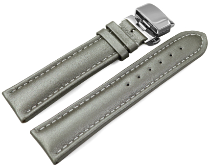 Watch Strap Butterfly Genuine leather smooth dark gray wN...