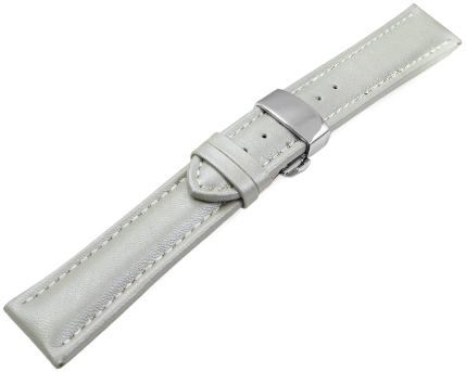 Watch Strap Butterfly Genuine leather smooth light gray wN 18mm 20mm 22mm 24mm 26mm 28mm