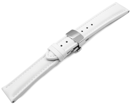 Watch Strap Butterfly Genuine leather smooth white 18mm 20mm 22mm 24mm 26mm 28mm