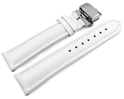 Watch Strap Butterfly Genuine leather smooth white 18mm...