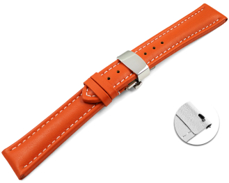 Quick Release Watch strap Butterfly Genuine leather smooth orange wN 18mm 20mm 22mm 24mm 26mm 28mm
