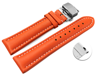 Quick Release Watch strap Butterfly Genuine leather smooth orange wN 18mm 20mm 22mm 24mm 26mm 28mm