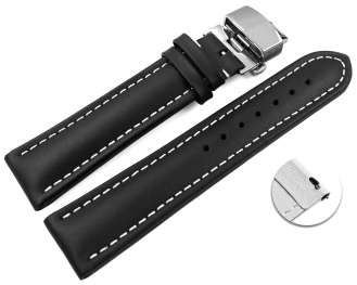 Quick Release Watch strap Butterfly Genuine leather smooth black wN 18mm 20mm 22mm 24mm 26mm 28mm