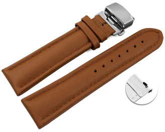 Quick Release Watch strap Butterfly Genuine leather smooth light brown 18mm 20mm 22mm 24mm 26mm 28mm