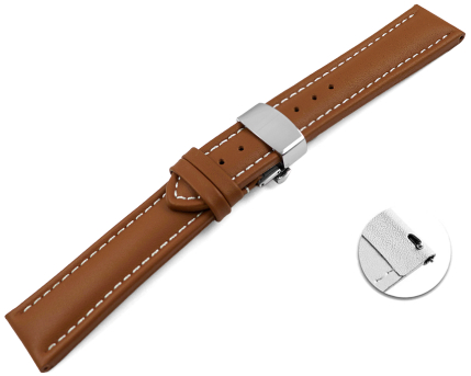 Quick Release Watch strap Butterfly Genuine leather smooth light brown wN 18mm 20mm 22mm 24mm 26mm 28mm