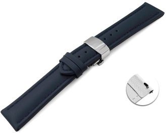 Quick Release Watch strap Butterfly Genuine leather smooth dark blue 18mm 20mm 22mm 24mm 26mm 28mm